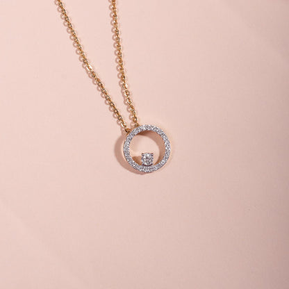 Gold Circle Diamond Pendant (With Chain)
