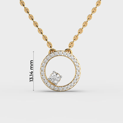 Gold Circle Diamond Pendant (With Chain)
