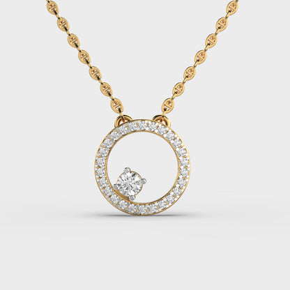 Gold Circle Diamond Pendant (With Chain)