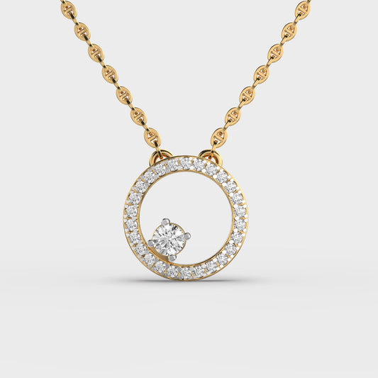 Gold Circle Diamond Pendant (With Chain)