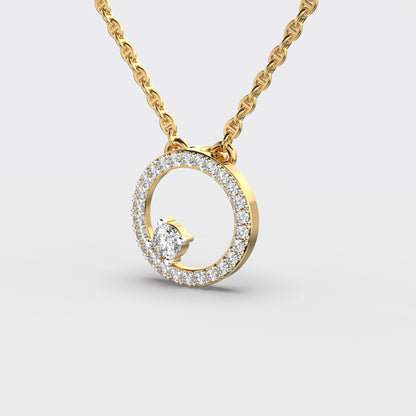 Gold Circle Diamond Pendant (With Chain)