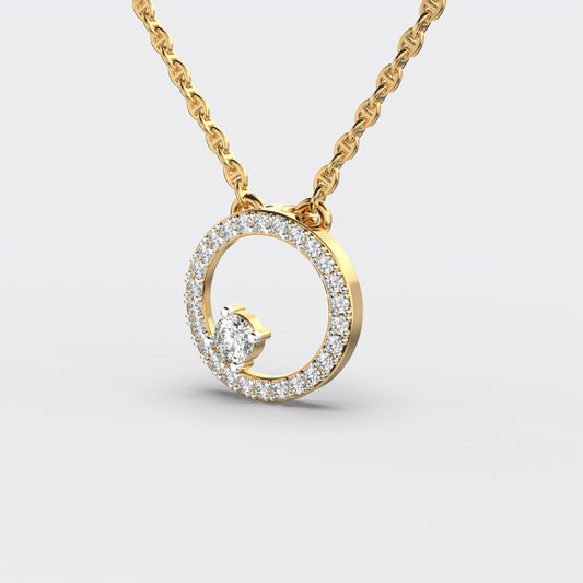 Gold Circle Diamond Pendant (With Chain)