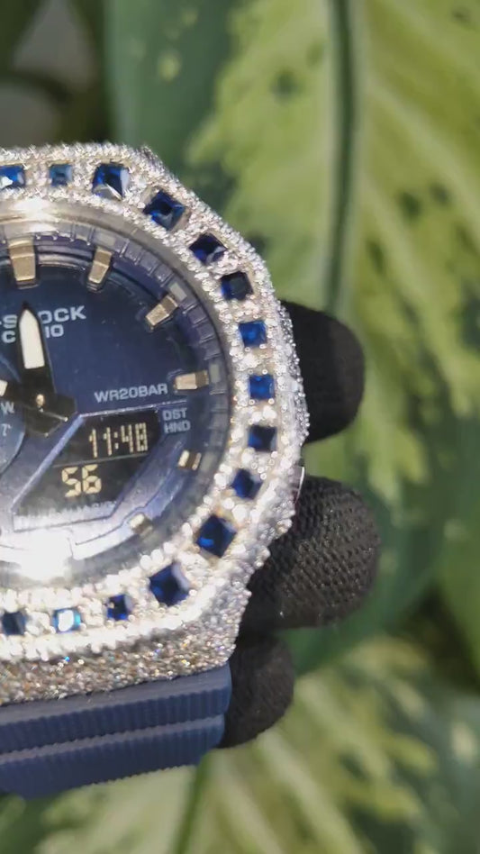 Custom Iced Out Watch: VVS Moissanite, Blue Dial